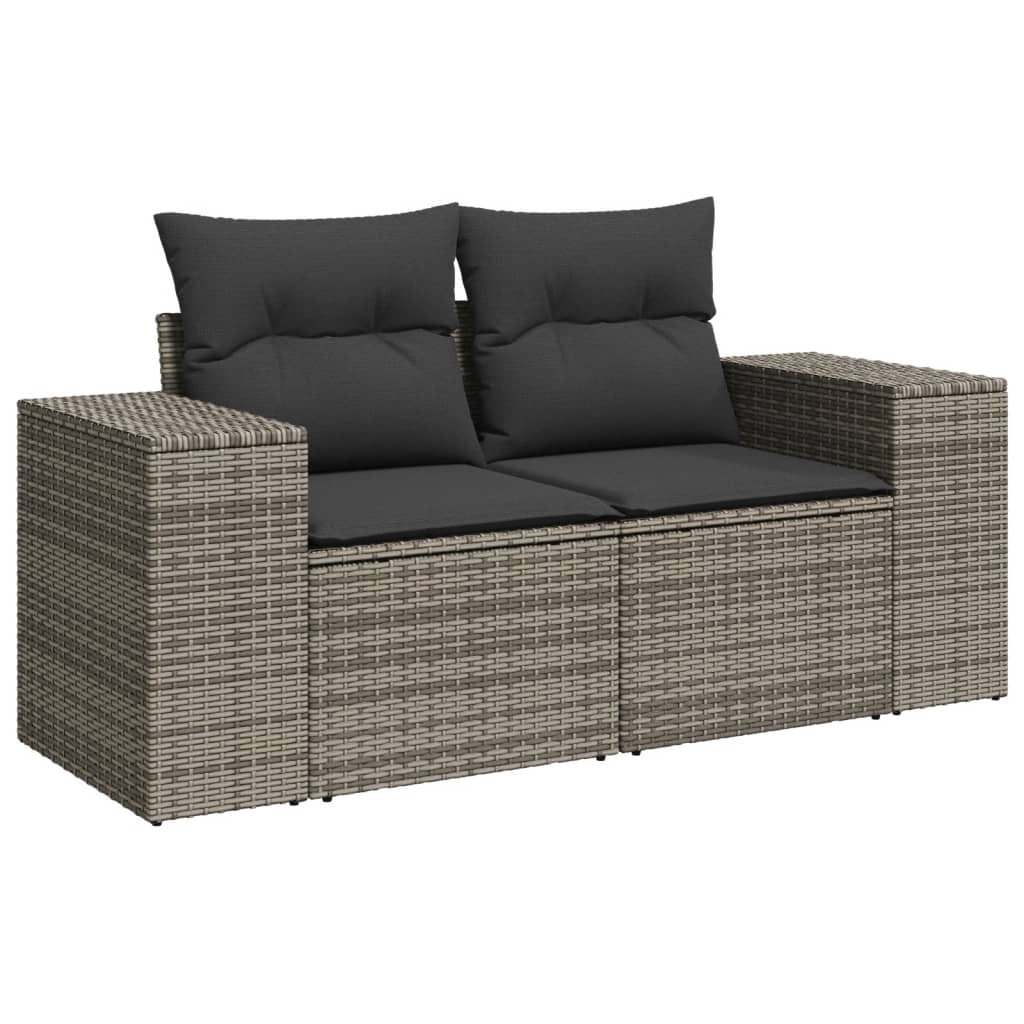 Set de sofás de jardín 11 pzas y cojines ratán sintético gris