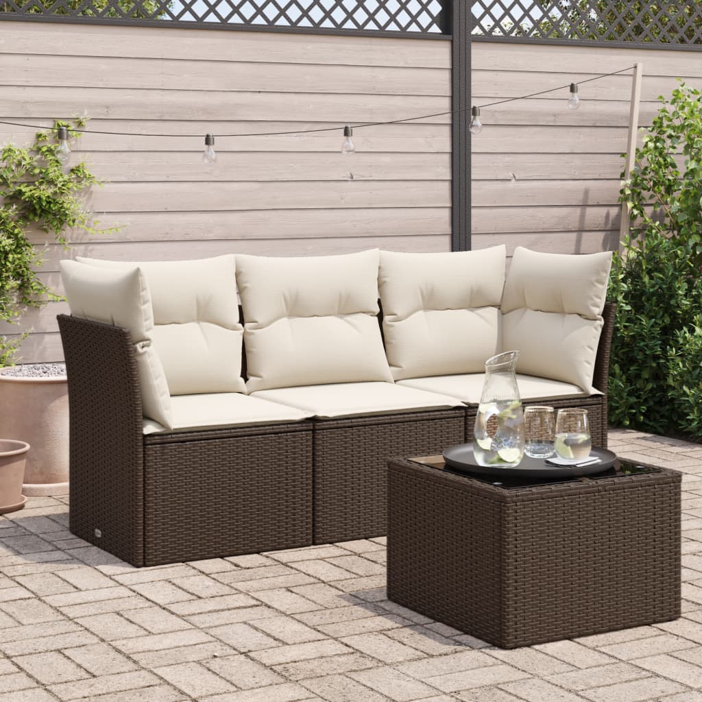 Set de sofás de jardín 4 pzas y cojines ratán sintético gris