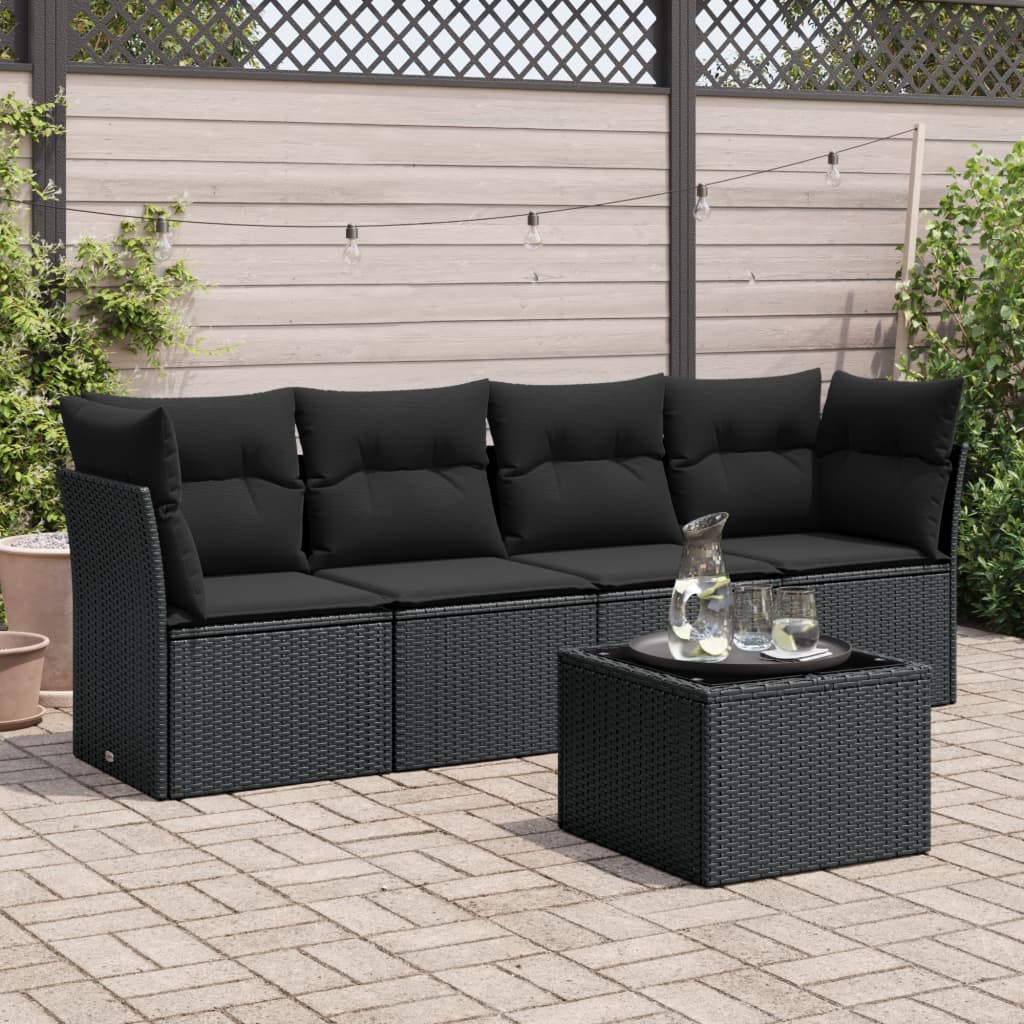 Set de muebles de jardín 5 pzas y cojines ratán sintético gris
