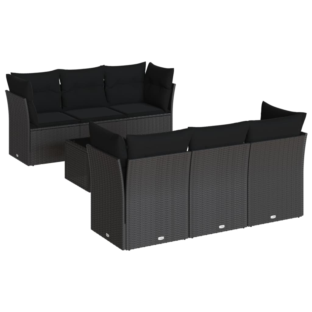 Set de comedor de jardín 7 pzas y cojines ratán sintético negro