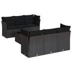 Set de comedor de jardín 7 pzas y cojines ratán sintético negro