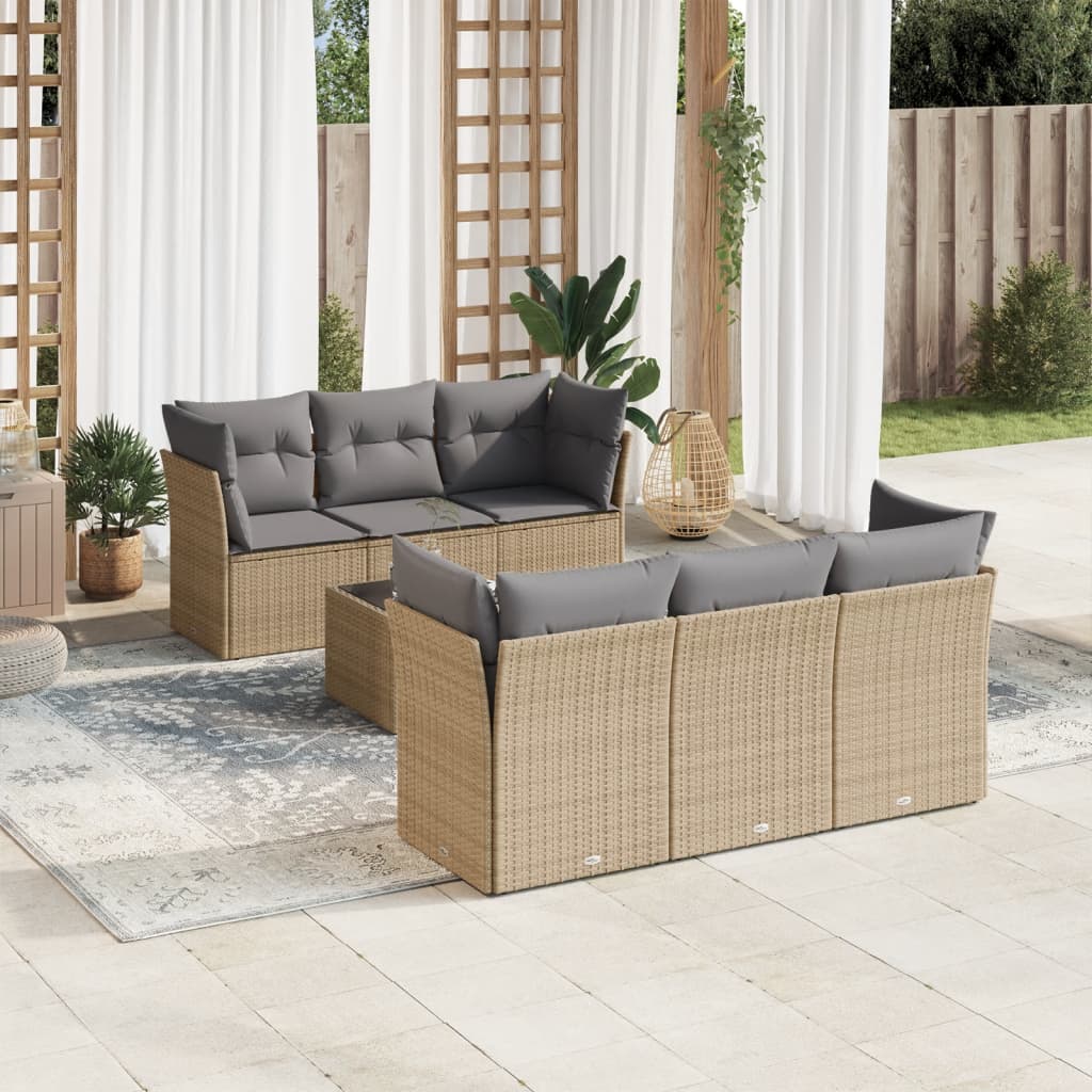 Set sofás de jardín 6 piezas y cojines ratán sintético marrón