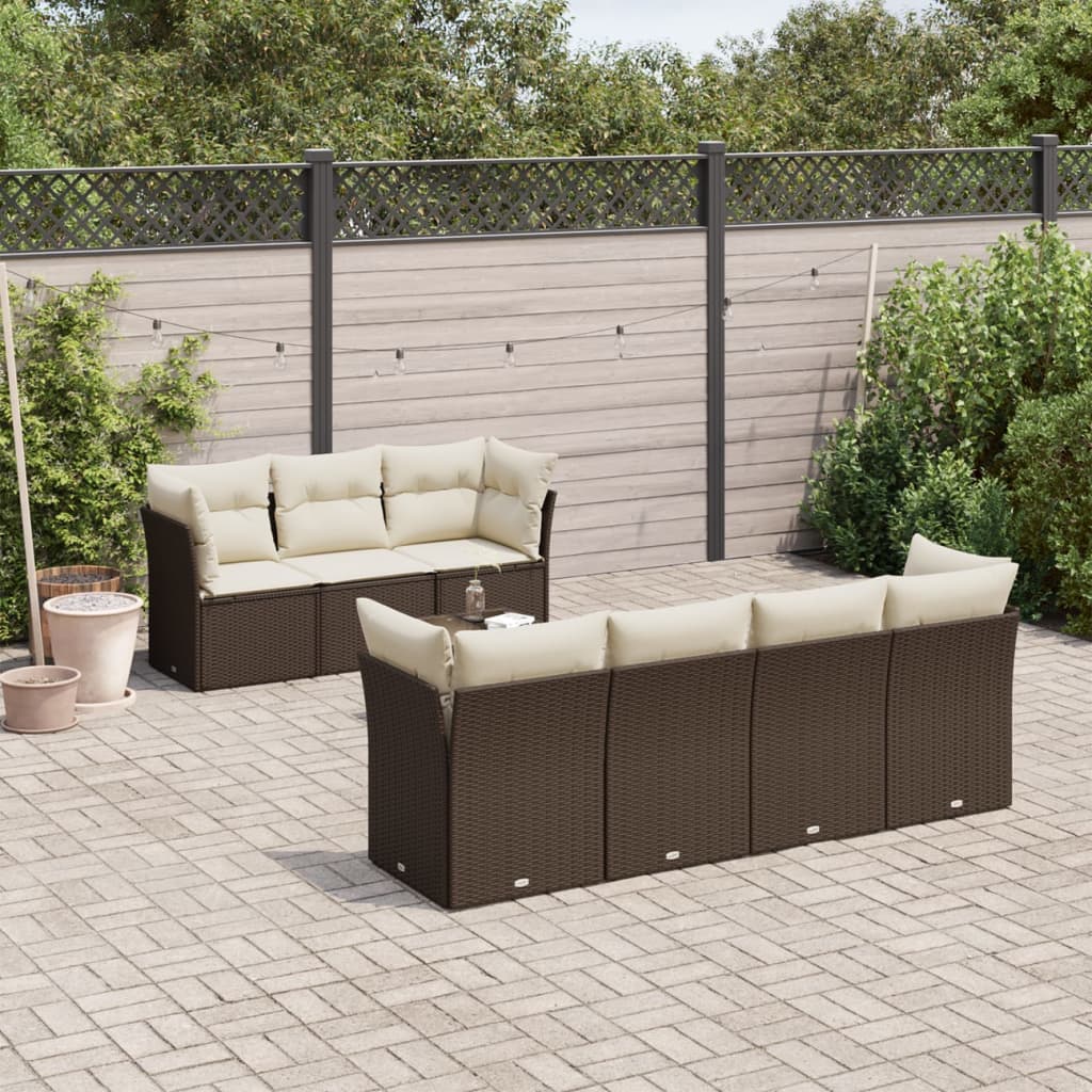 Set sofás de jardín 7 piezas y cojines ratán sintético beige