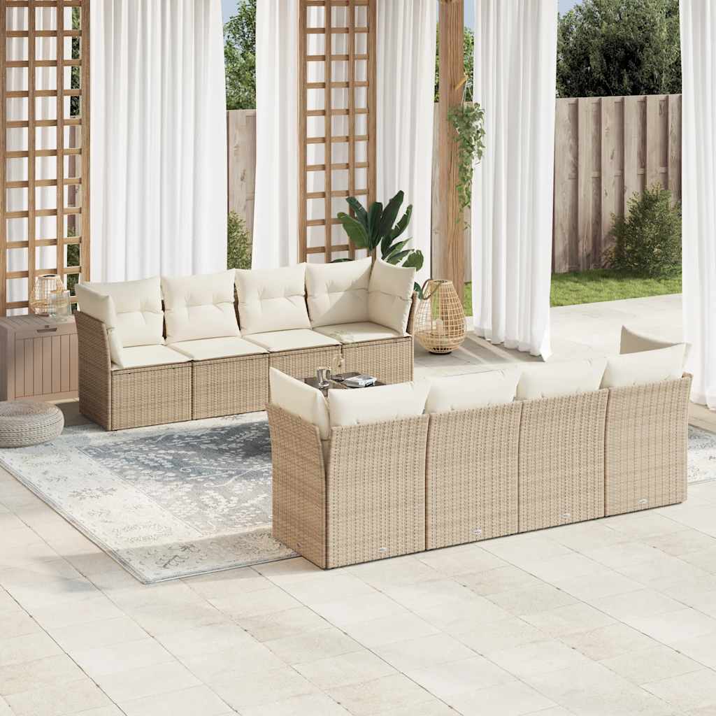 Set de sofás de jardín 8 pzas y cojines ratán sintético gris