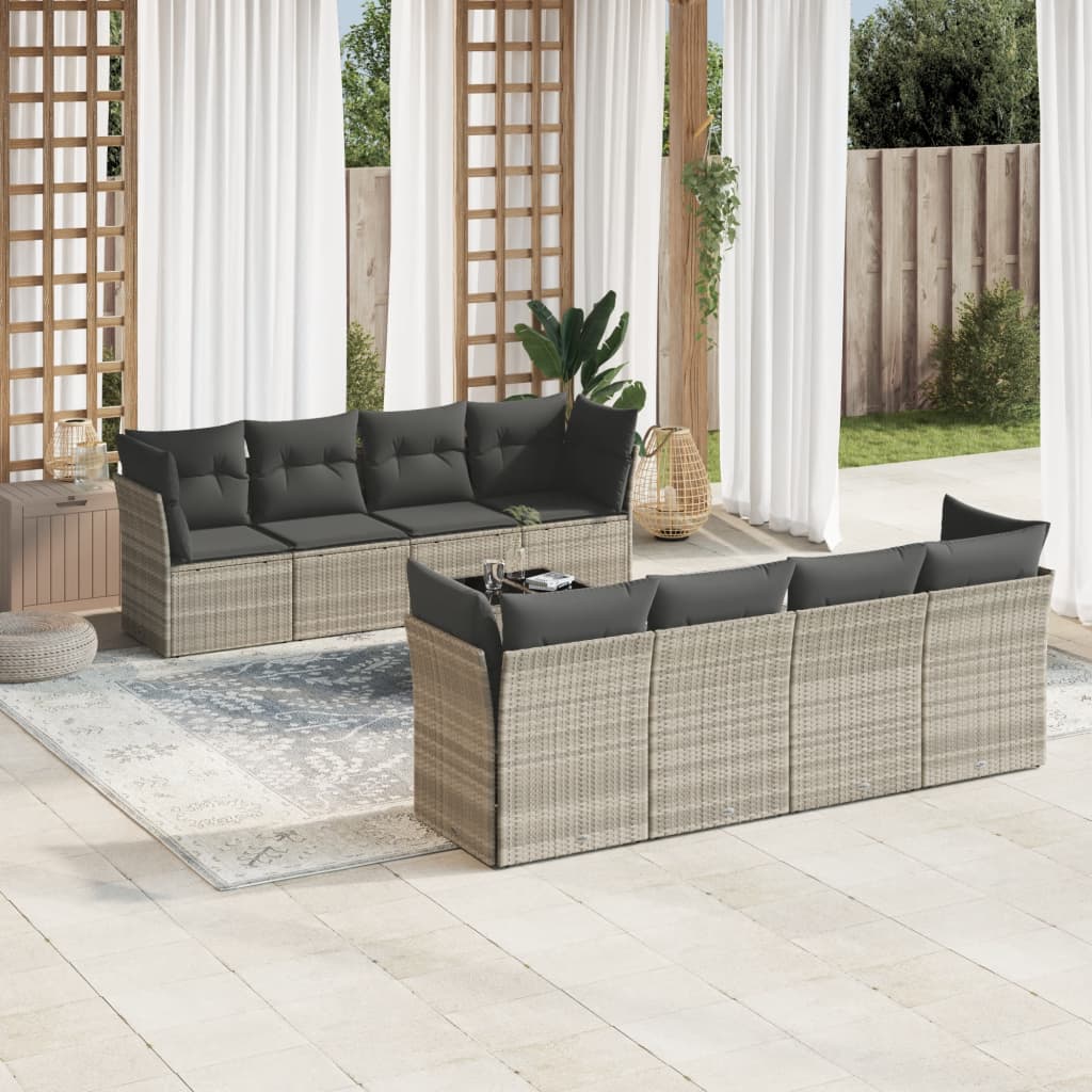 Set de sofás jardín y cojines 5 pzas ratán sintético gris claro