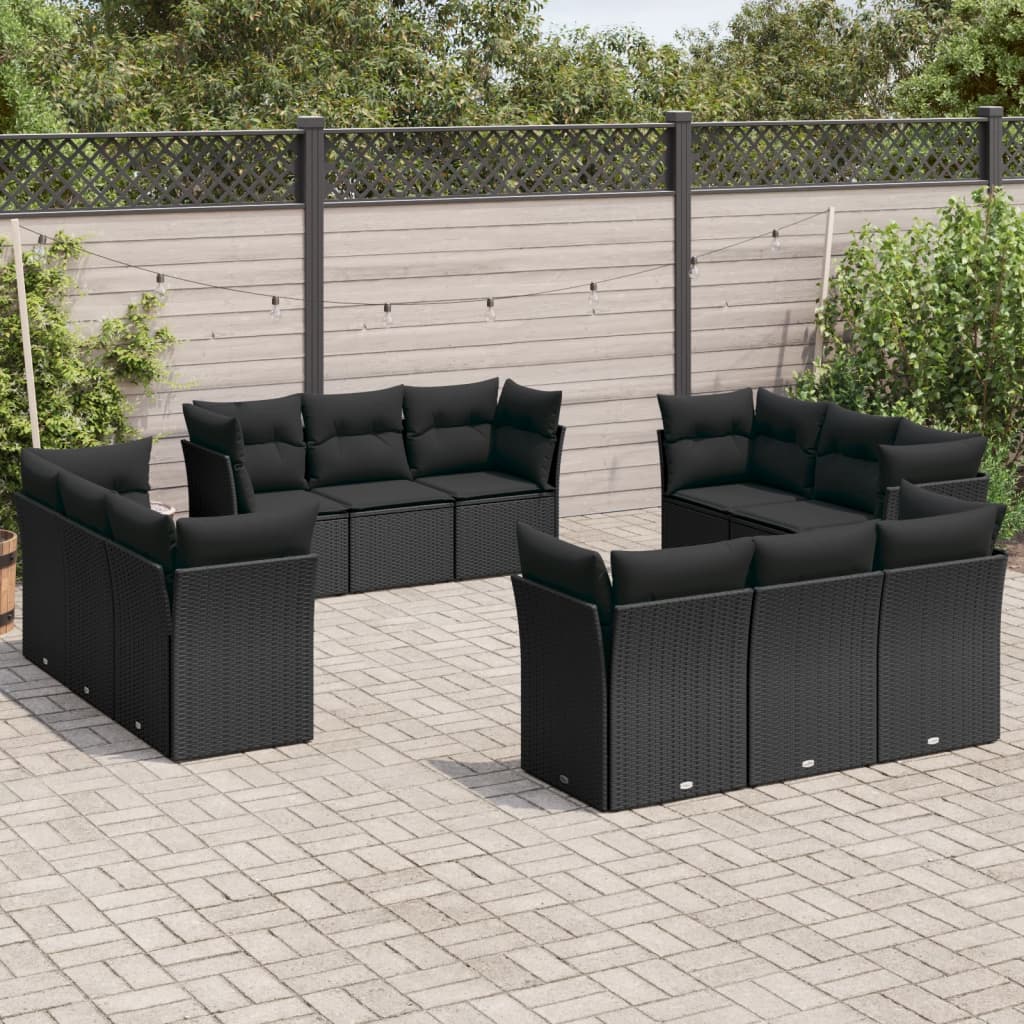 Set de sofás de jardín 11pzas con cojines ratán sintético beige