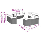 Set de sofás de jardín 12 pzas y cojines ratán sintético marrón
