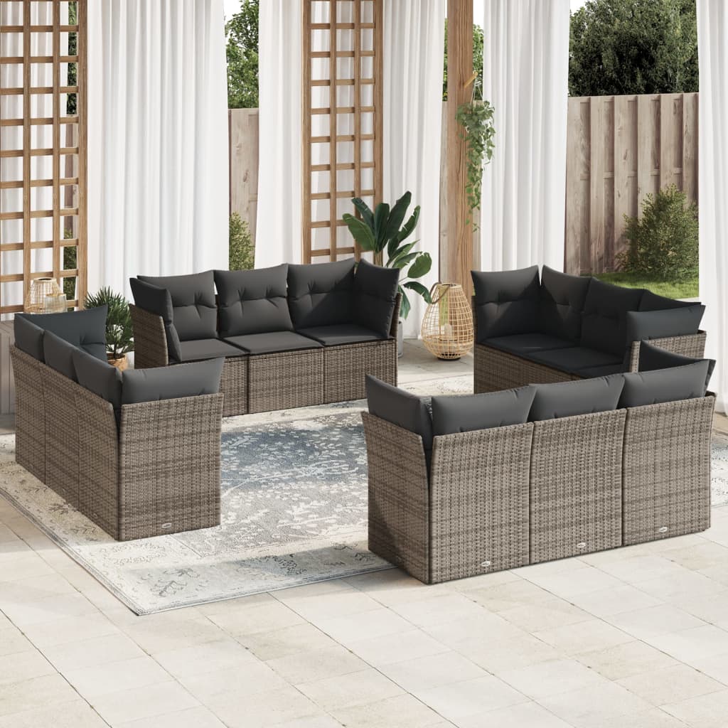Set de sofás de jardín 12 piezas cojines ratán sintético negro