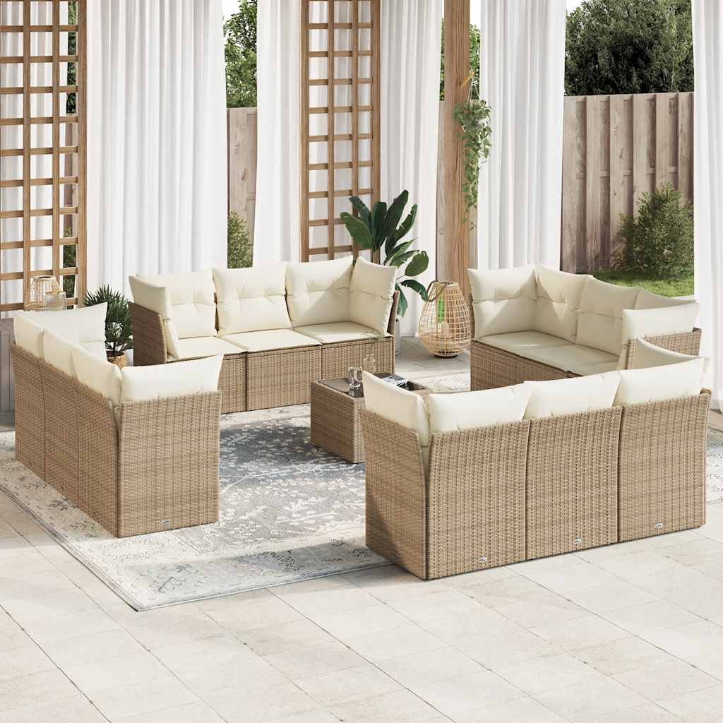 Set sofás de jardín con cojines 13 piezas ratán sintético gris