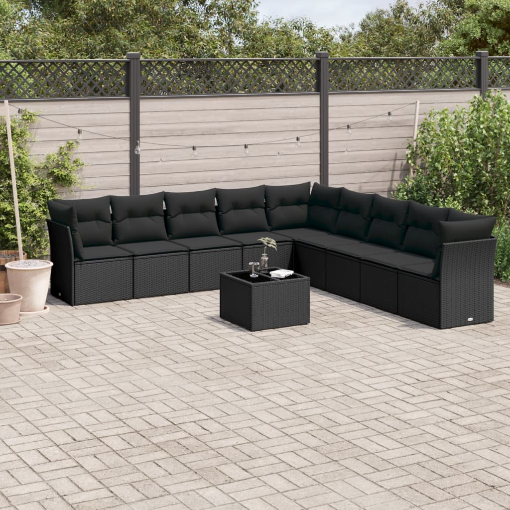 Set de sofá de jardín 3 pzas y cojines ratán sintético gris