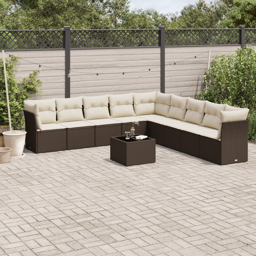 Set de sofás de jardín 10 pzas con cojines ratán sintético gris