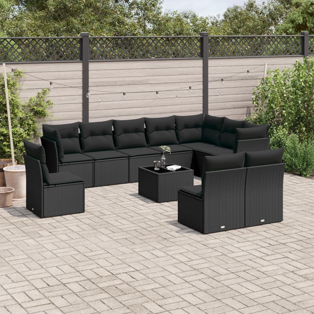 Set de sofás de jardín 11 pzas y cojines ratán sintético gris