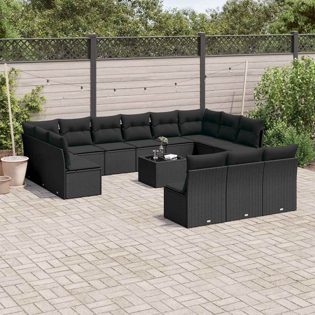 Set sofás de jardín 14 pzas con cojines ratán sintético beige
