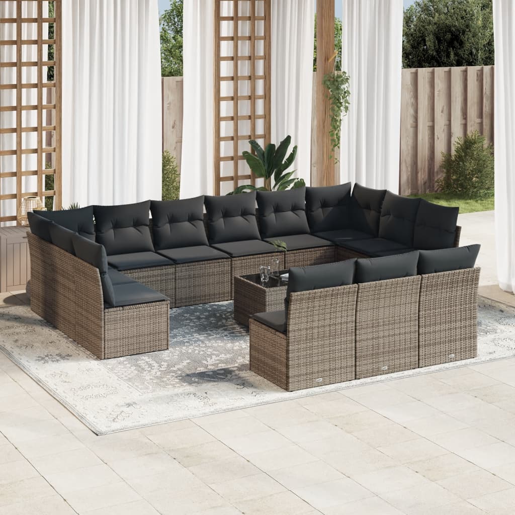 Set de sofás de jardín 12 pzas y cojines ratán sintético marrón