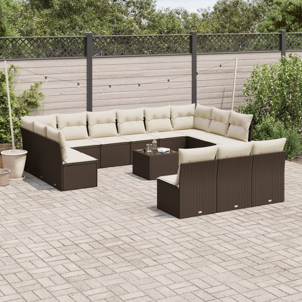 Set sofás de jardín 14 pzas con cojines ratán sintético beige