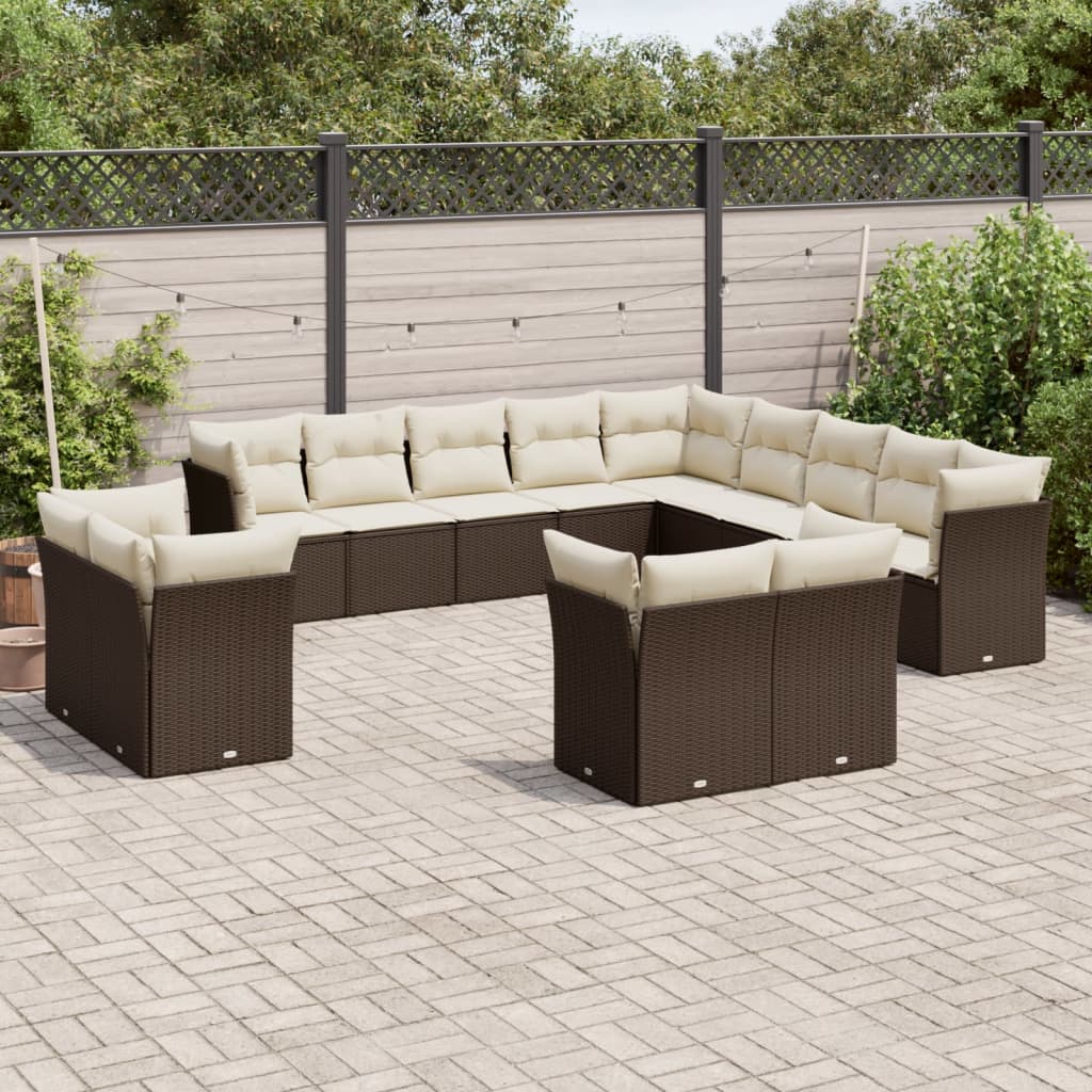 Set de sofás de jardín con cojines 13 piezas ratán PE marrón