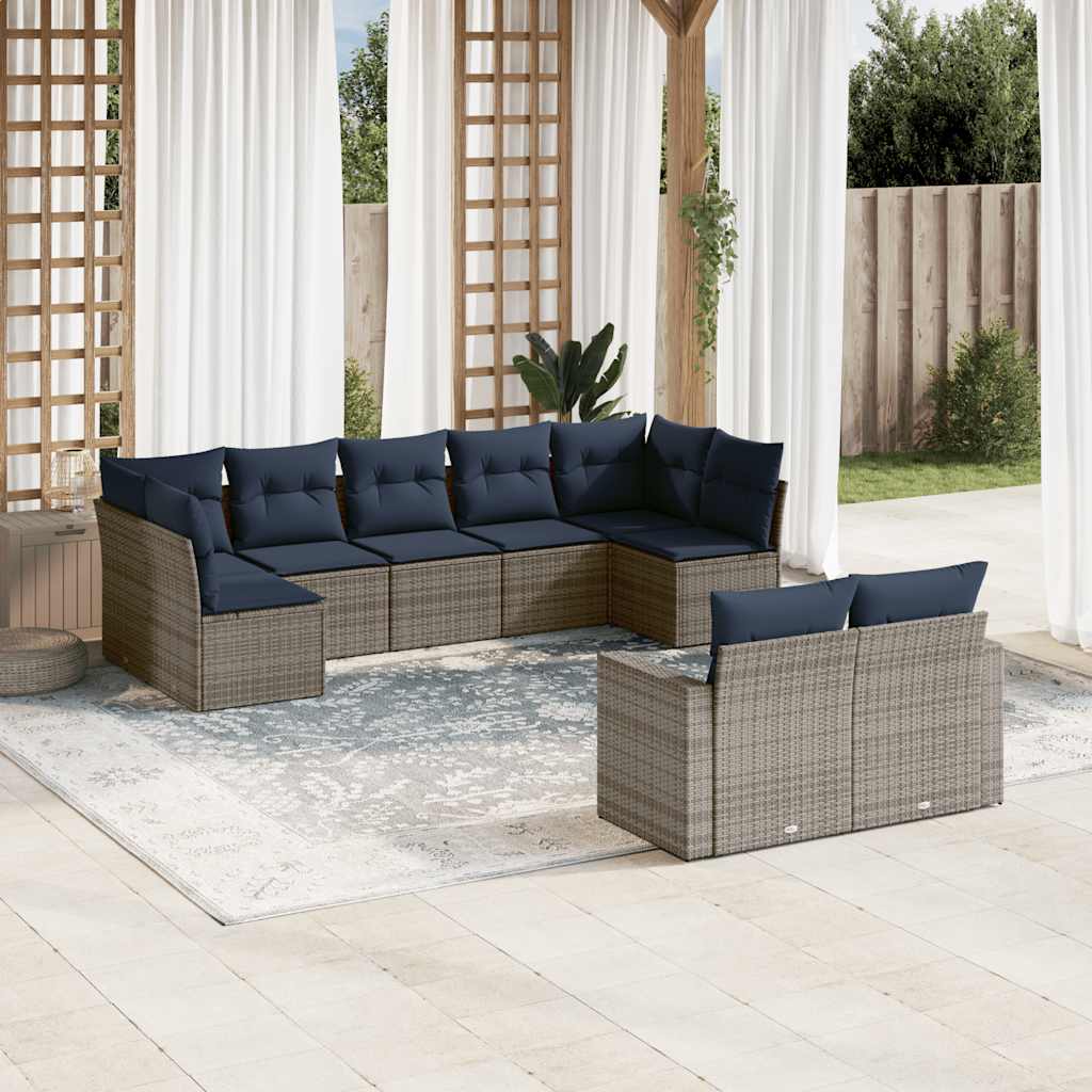 Set de sofás de jardín 9 pzas con cojines ratán sintético beige