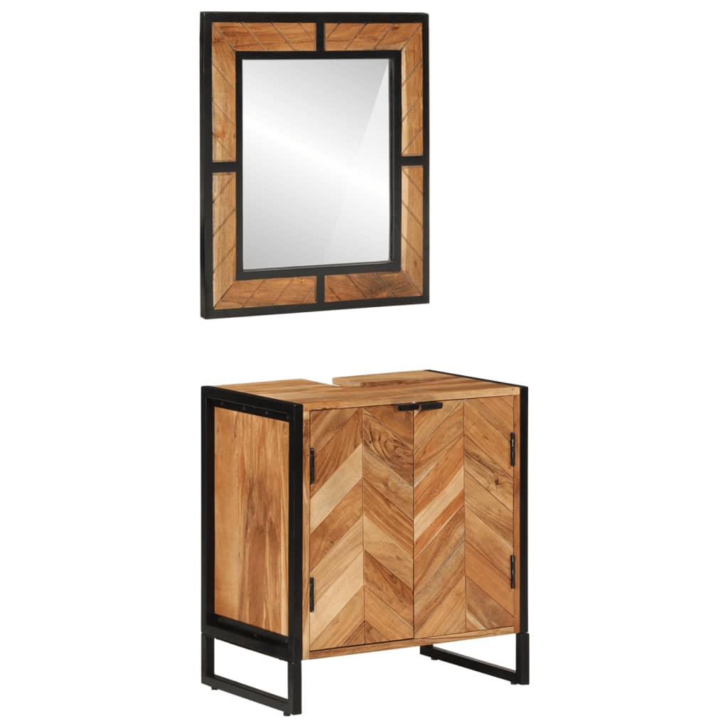 Conjunto de muebles baño 2 pzas madera maciza acacia y hierro