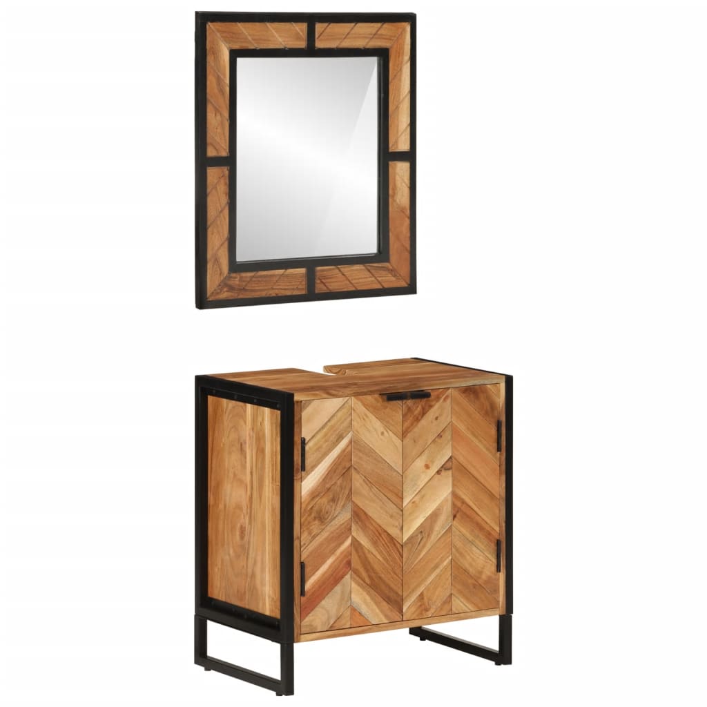 Conjunto de muebles baño 2 pzas madera maciza acacia y hierro