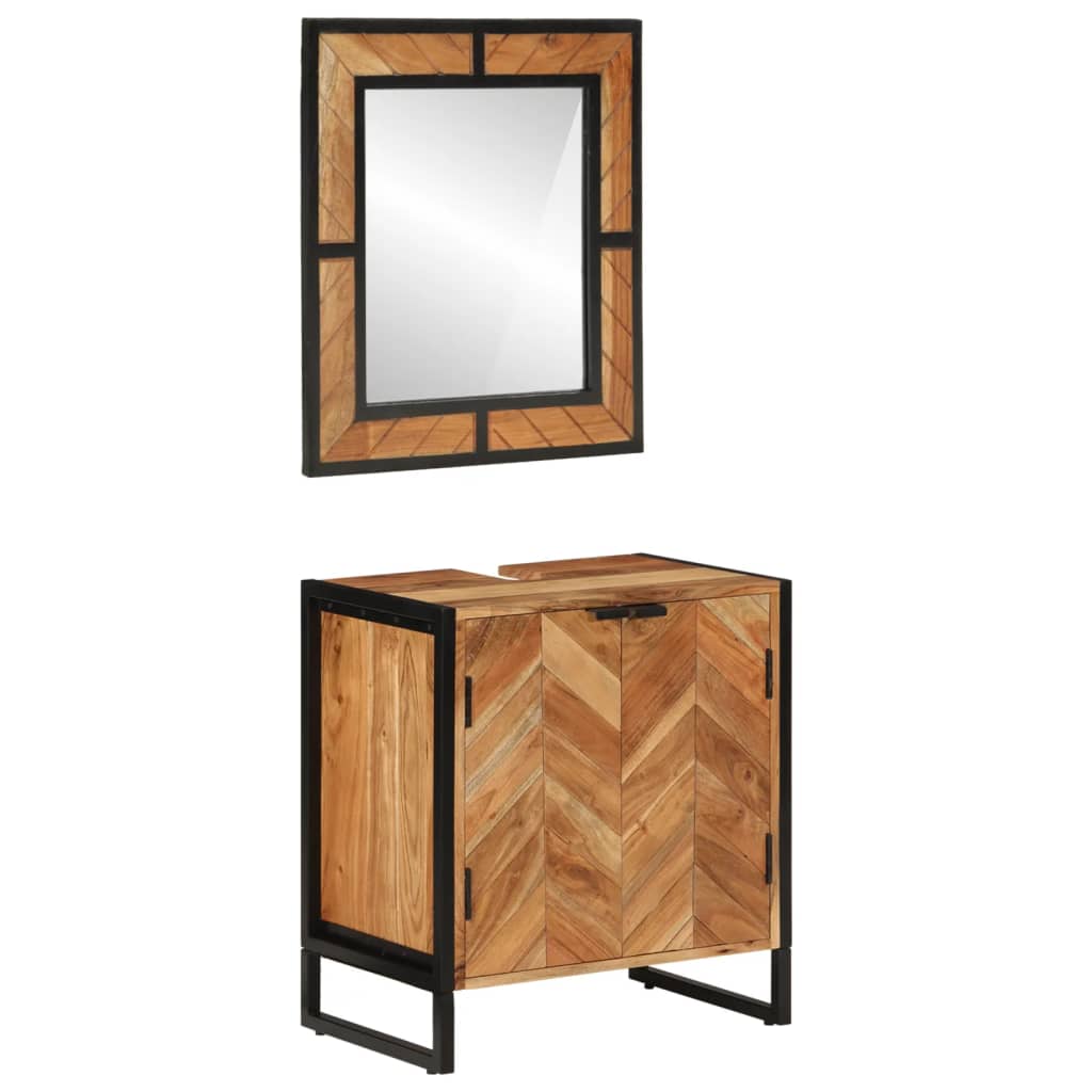 Conjunto de muebles baño 2 pzas madera maciza acacia y hierro