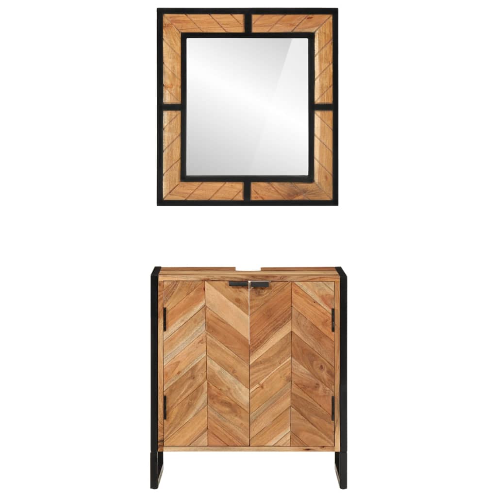 Conjunto de muebles baño 2 pzas madera maciza acacia y hierro