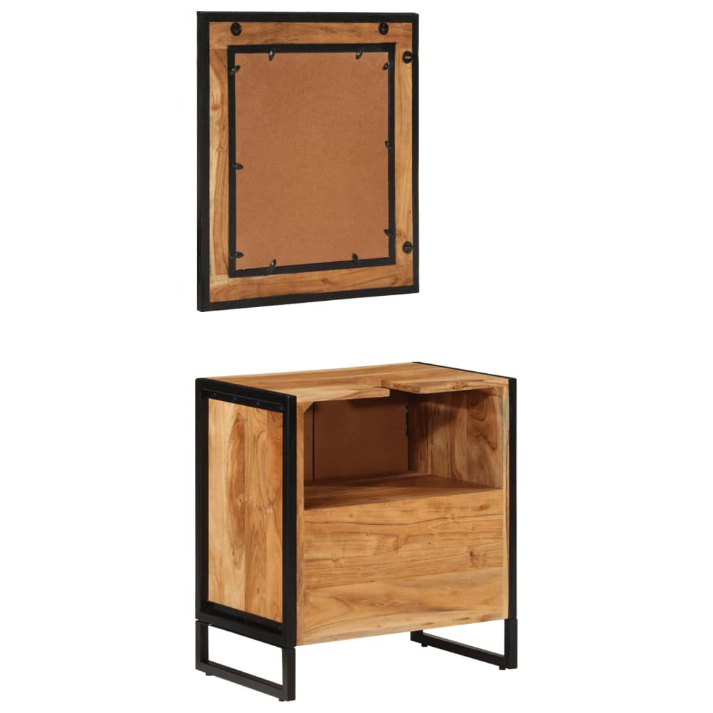 Conjunto de muebles baño 2 pzas madera maciza acacia y hierro