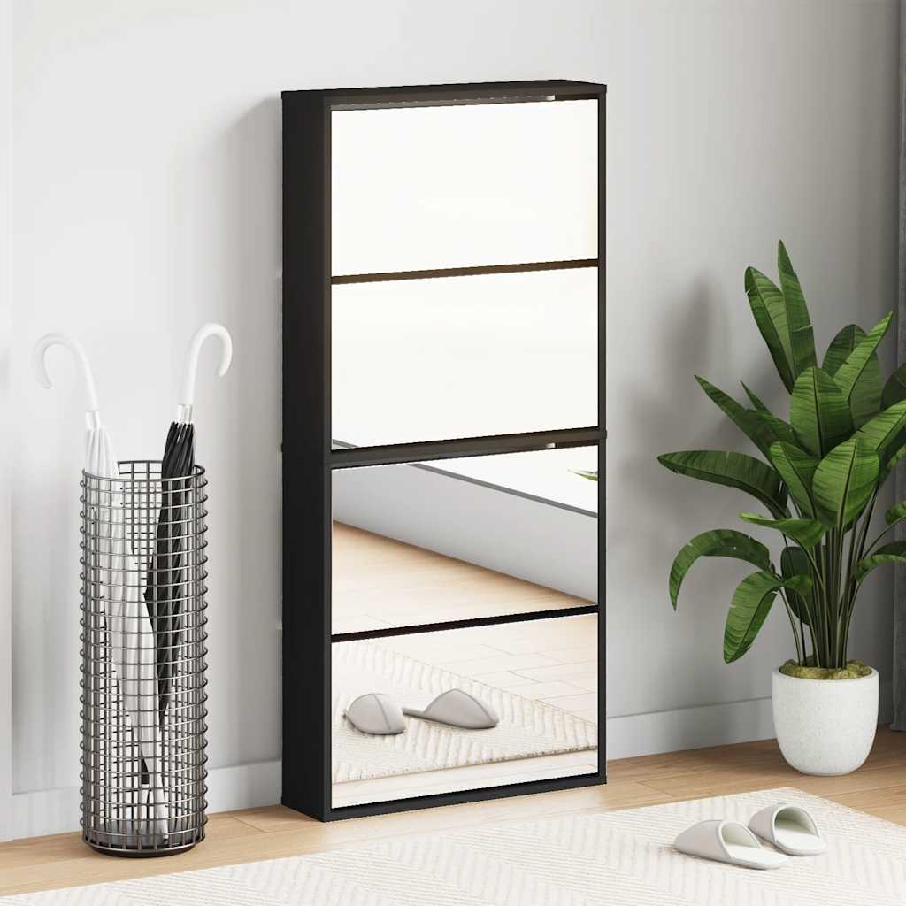 Sapateira com espelho 4 níveis branco brilho 63x17x134 cm