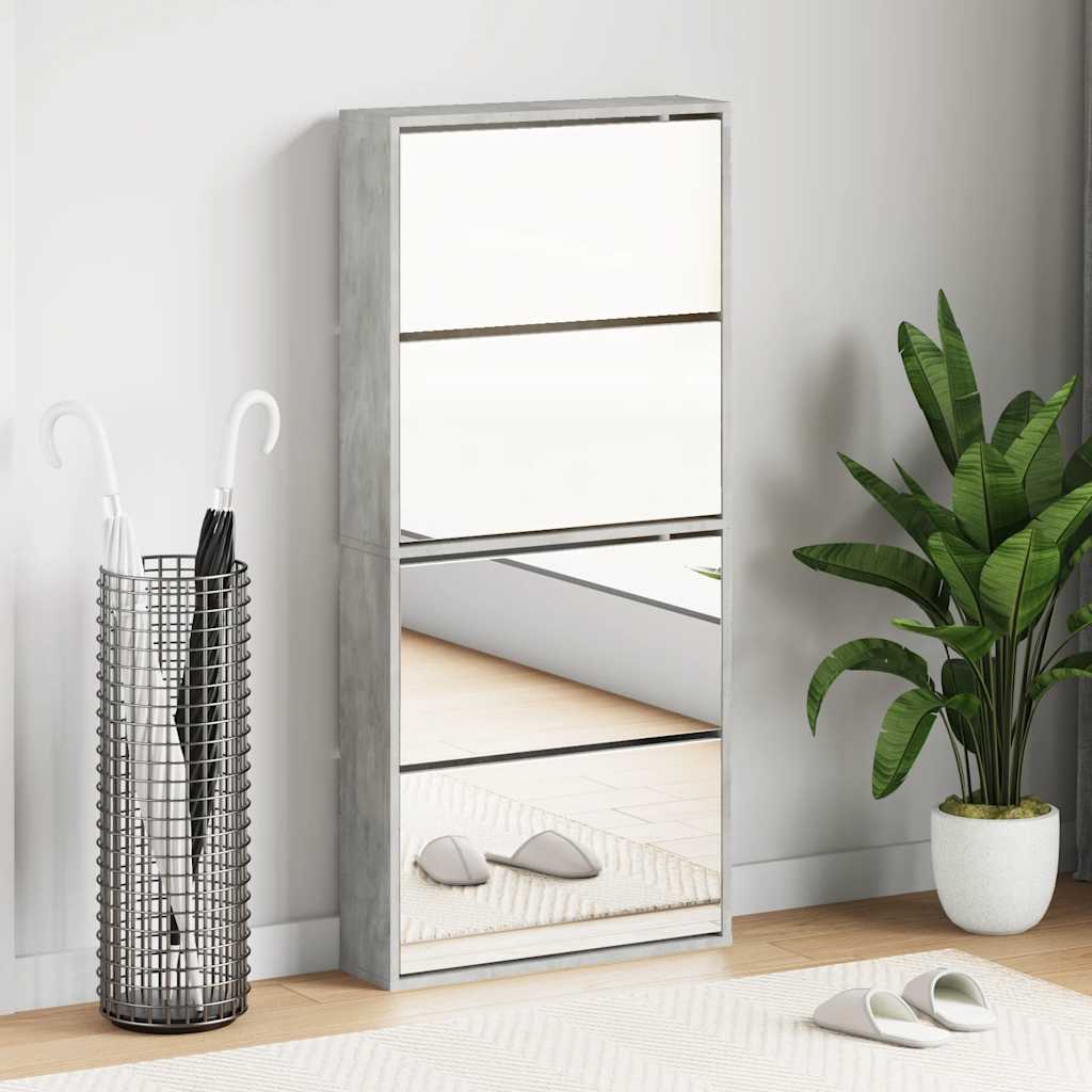 Sapateira com espelho 4 níveis branco brilho 63x17x134 cm