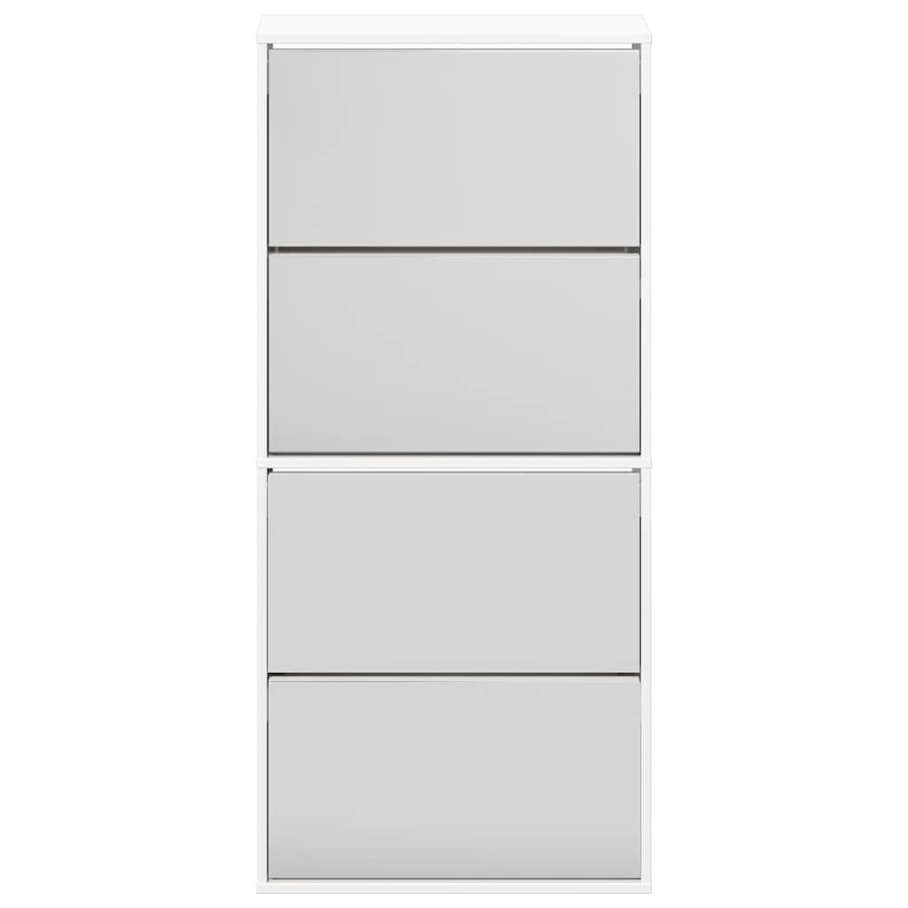 Zapatero con espejo 4 niveles blanco brillo 63x17x134 cm