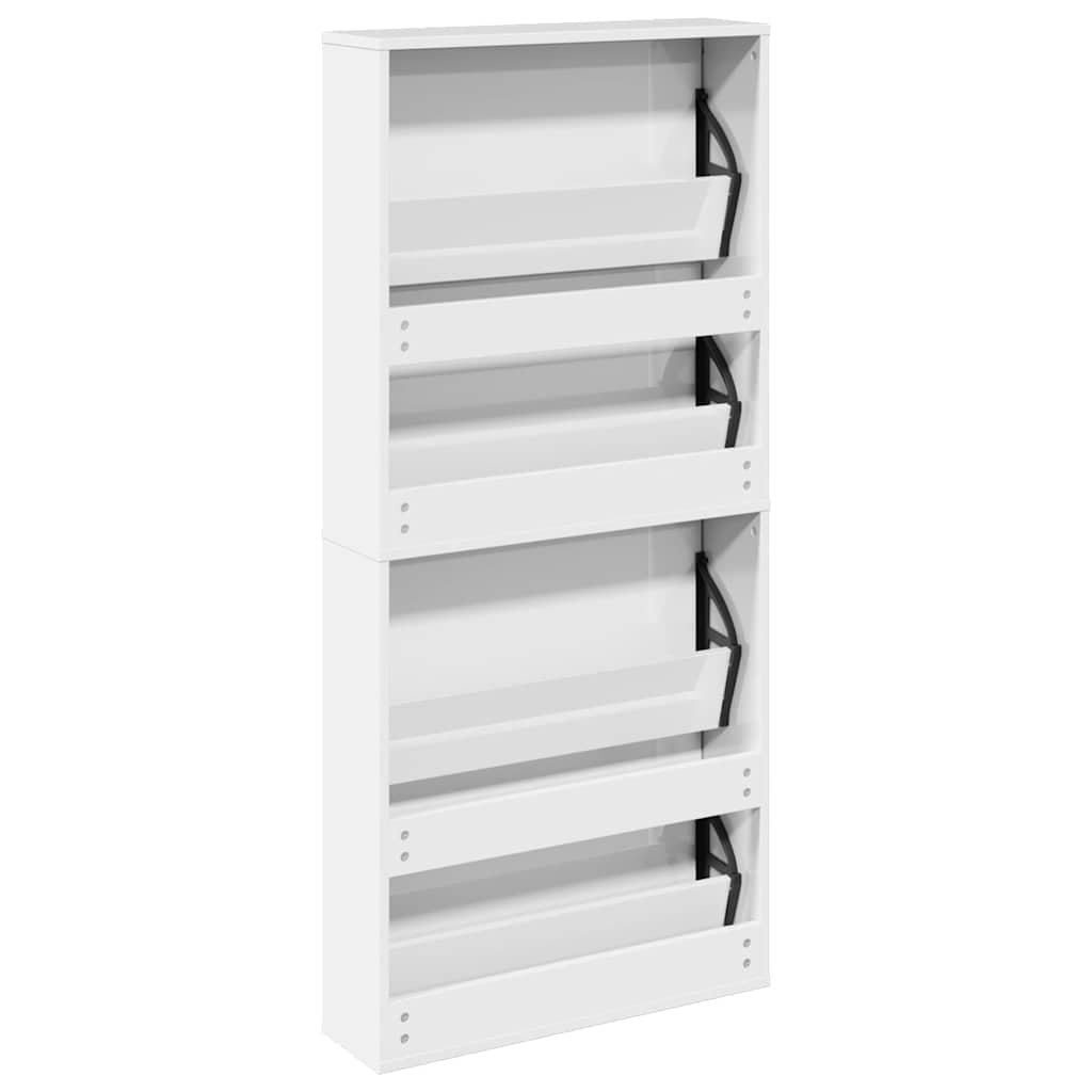 Zapatero con espejo 4 niveles blanco brillo 63x17x134 cm