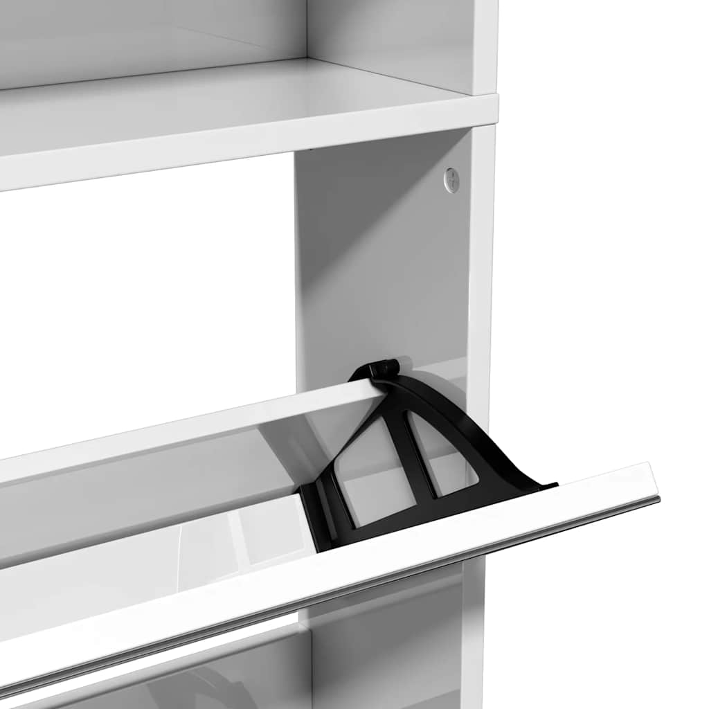 Zapatero con espejo 4 niveles blanco brillo 63x17x134 cm