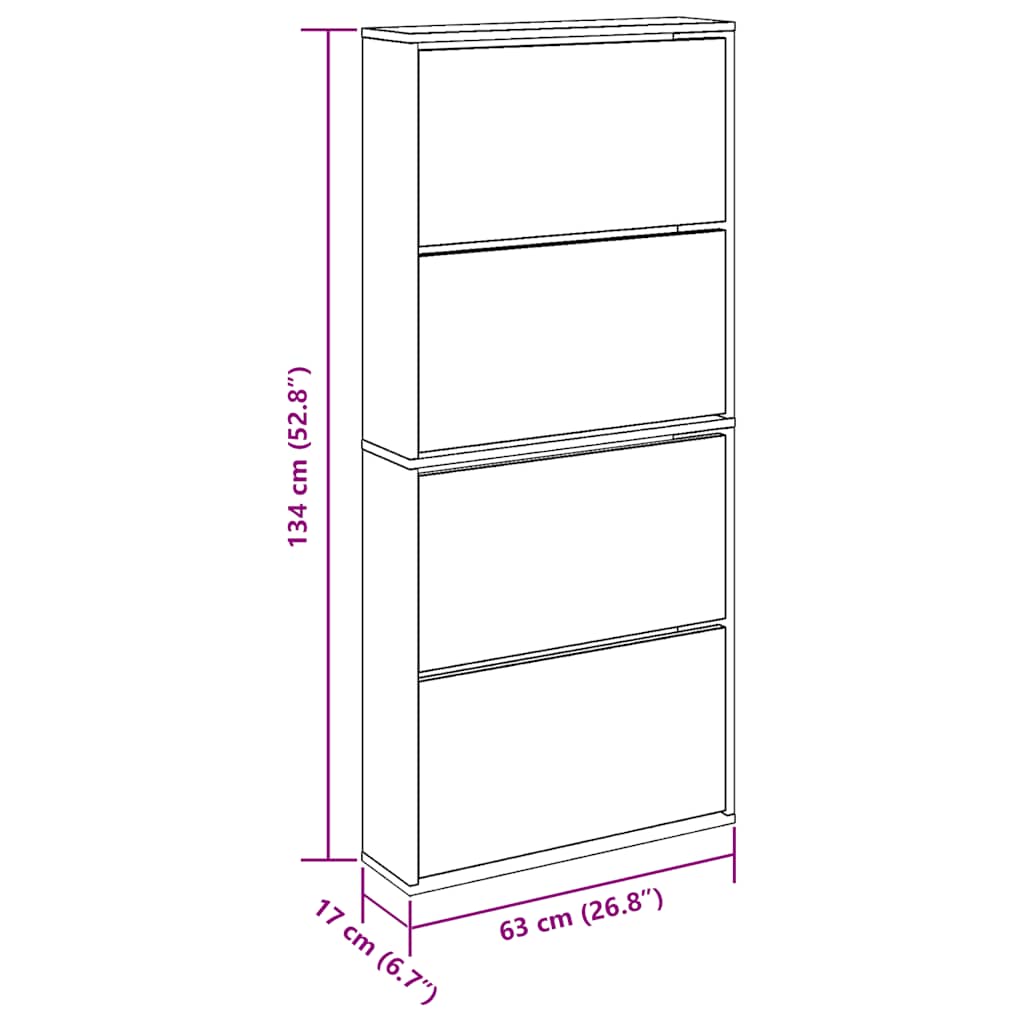 Zapatero con espejo 4 niveles blanco brillo 63x17x134 cm
