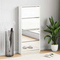 Zapatero con espejo 4 niveles blanco brillo 63x17x134 cm