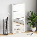Zapatero con espejo 4 niveles blanco brillo 63x17x134 cm
