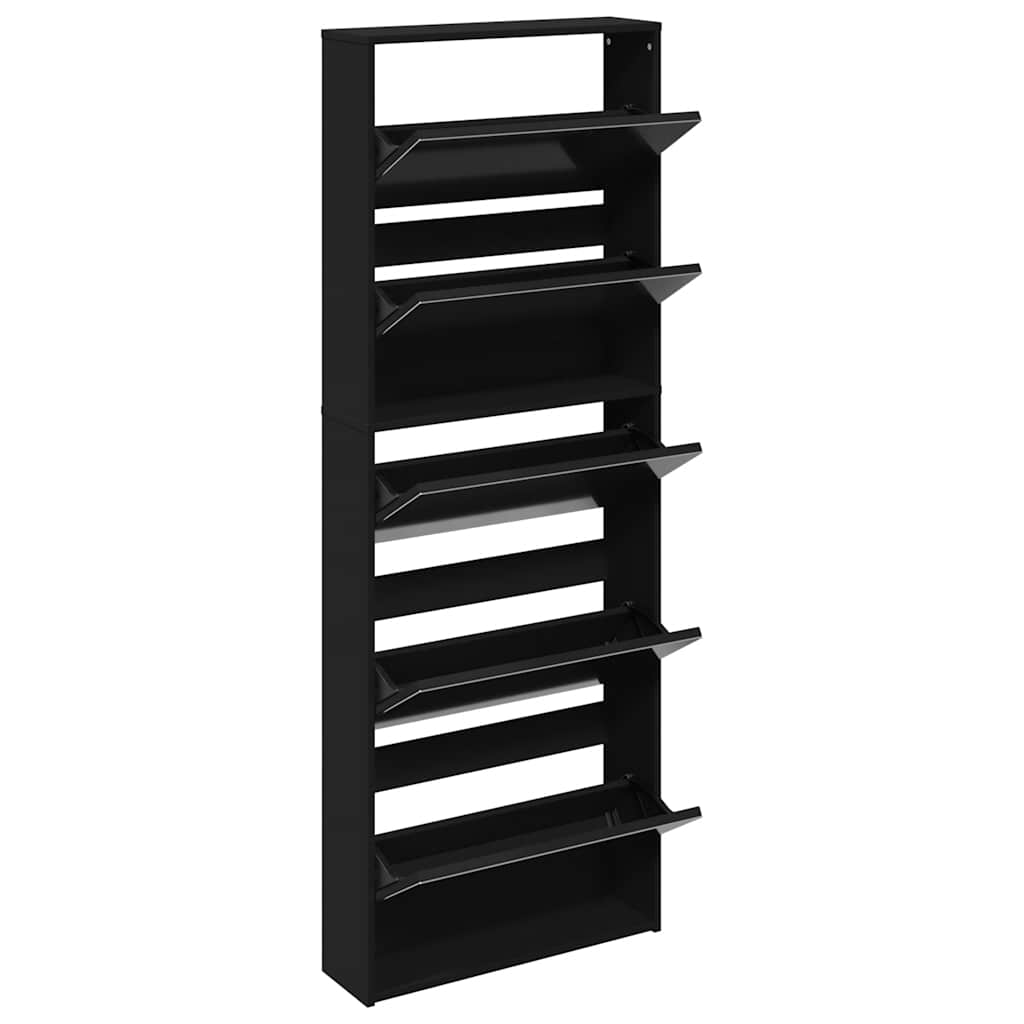 Zapatero con espejo 5 niveles negro 63x17x169,5 cm