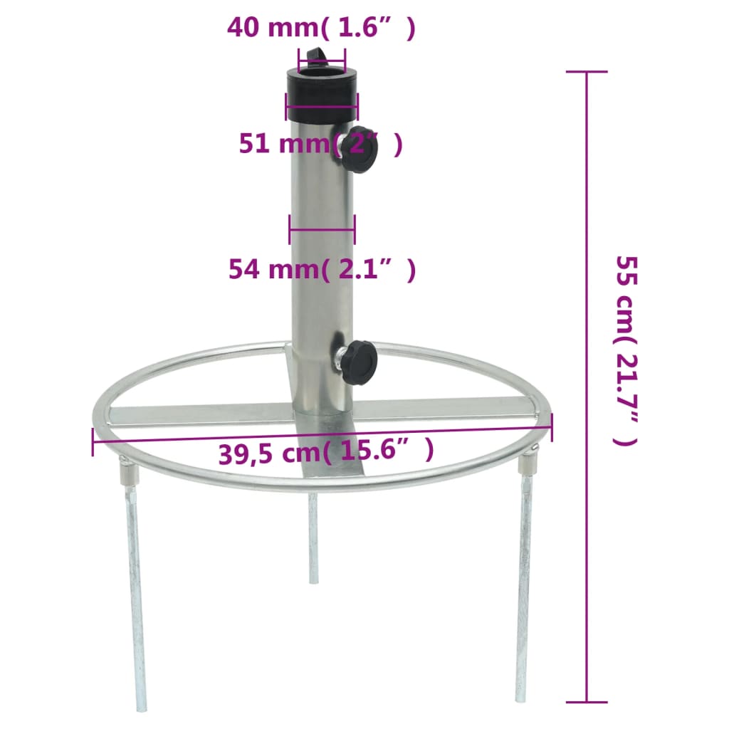 Base de sombrilla con estacas de suelo acero Ø38/48 mm