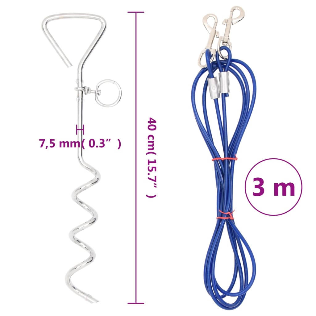 Cable de amarre para perros con estaca de tierra 3 m
