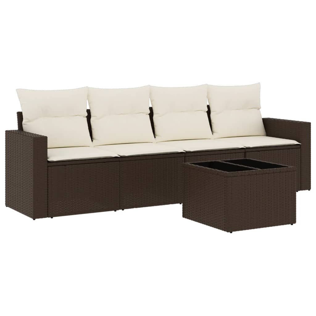Set comedor de jardín 5 piezas y cojines ratán sintético marrón