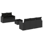 Set de sofás de jardín 6 piezas y cojines ratán sintético negro