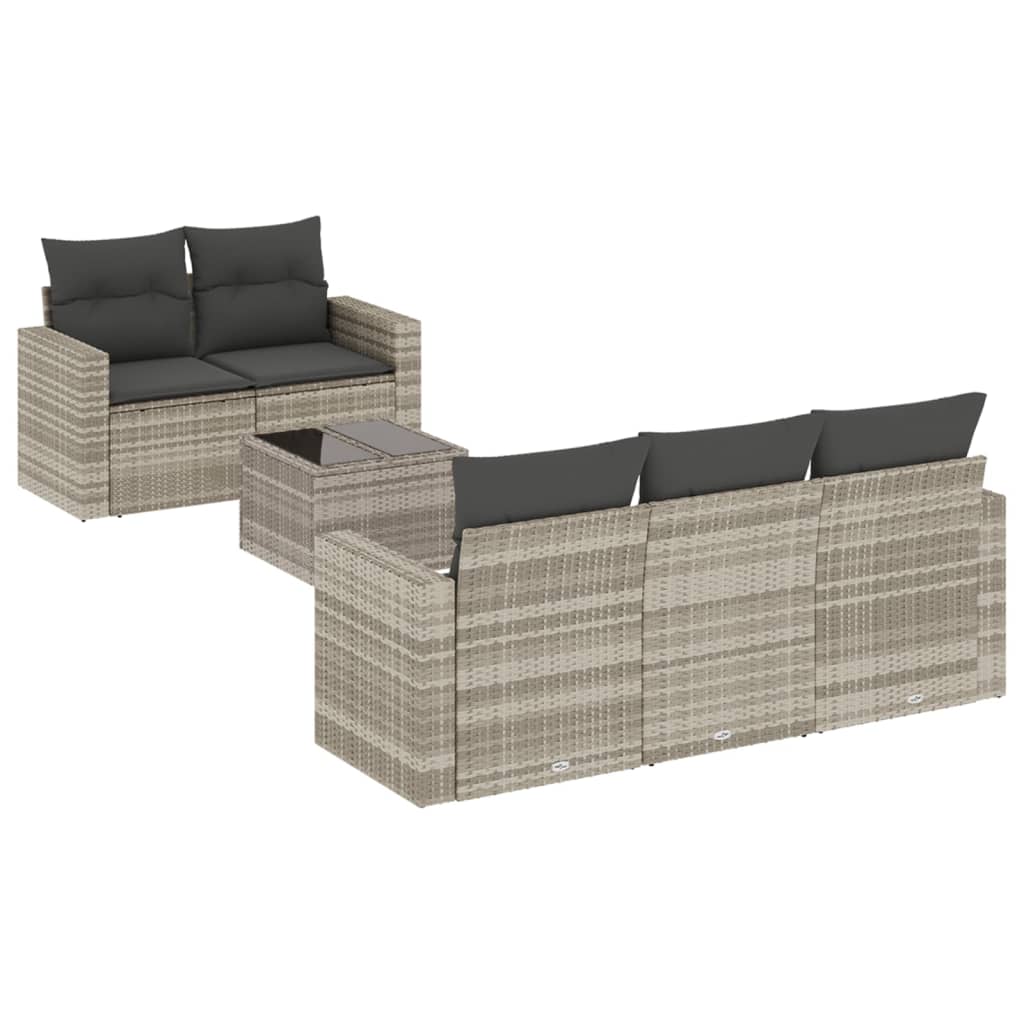 Set de sofás de jardín 6 pzas y cojines ratán sintético gris