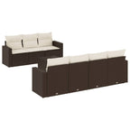 Set sofás de jardín 8 piezas y cojines ratán sintético marrón
