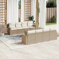 Set de sofás de jardín 9 pzas con cojines ratán sintético beige