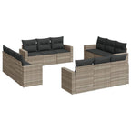 Set de sofás de jardín 12 pzas y cojines ratán sintético gris