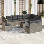 Set de sofás de jardín 11 pzas y cojines ratán sintético gris