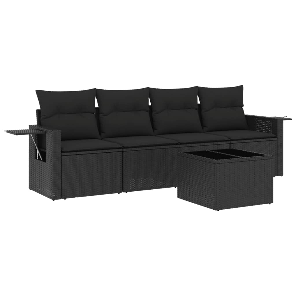 Set de muebles de jardín 5 pzas y cojines ratán sintético negro