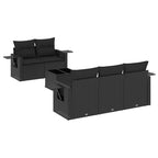 Set de sofás de jardín 6 piezas y cojines ratán sintético negro