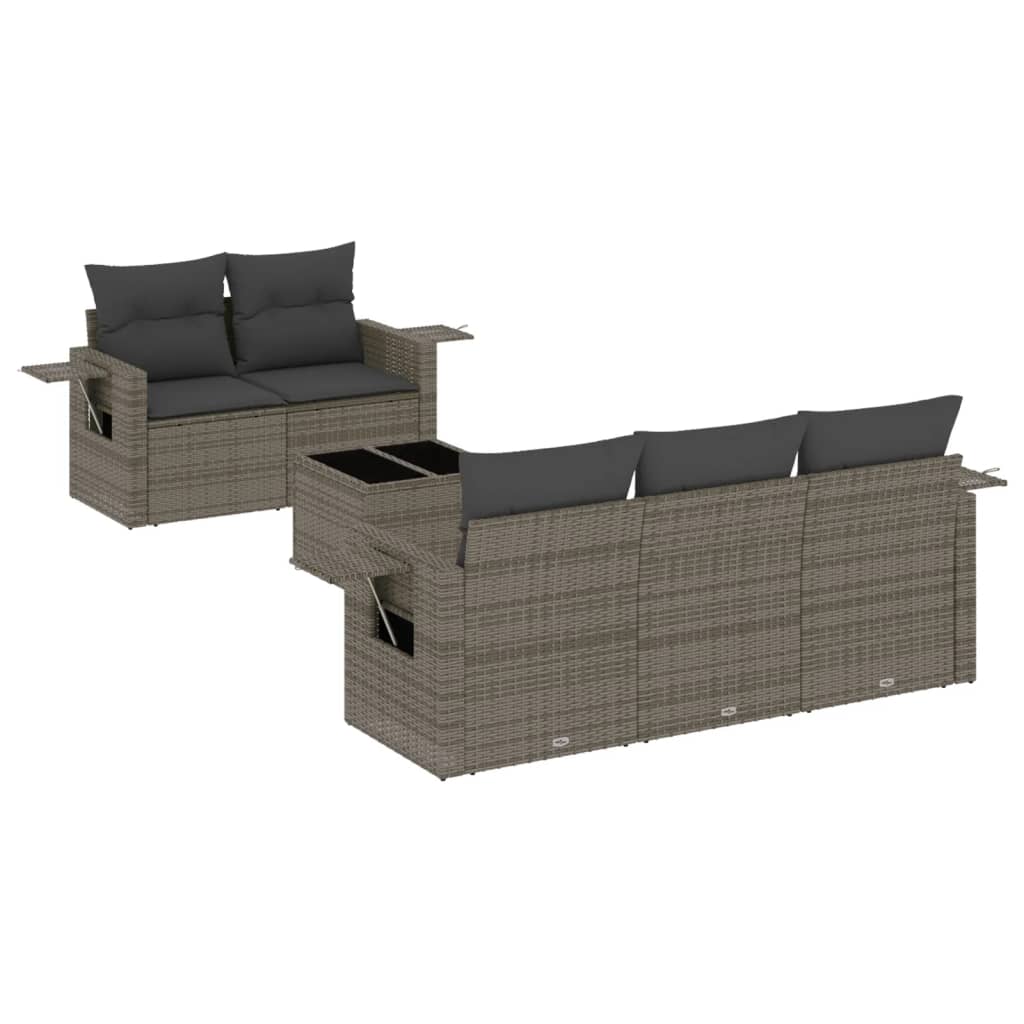 Set de muebles de jardín 6 pzas y cojines ratán sintético gris