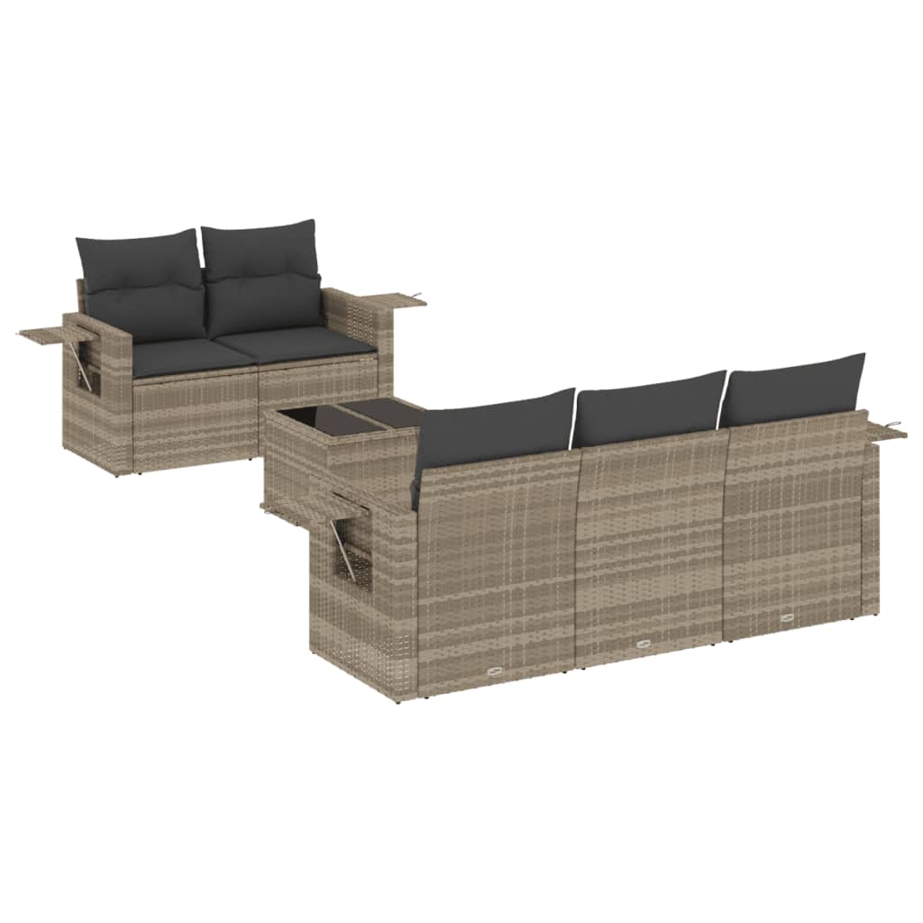 Set de sofás de jardín 6 pzas y cojines ratán sintético gris