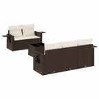 Set sofás de jardín 6 piezas y cojines ratán sintético marrón
