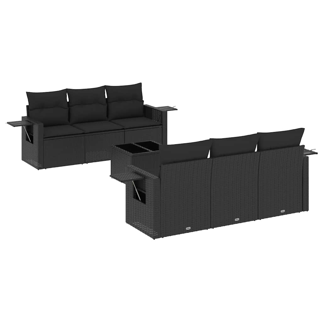 Set de comedor de jardín 7 pzas y cojines ratán sintético negro